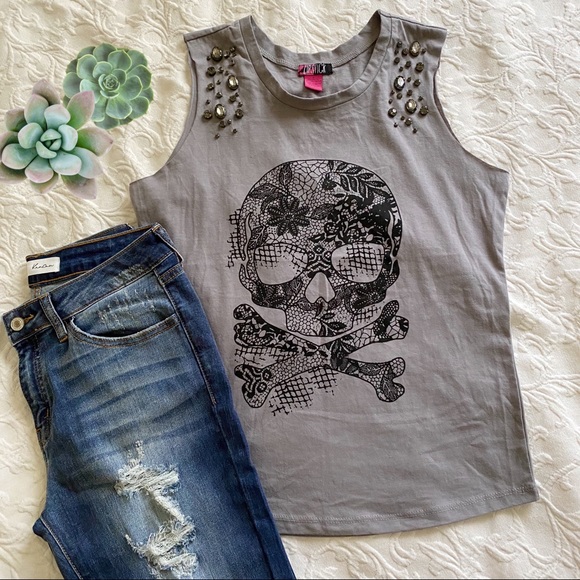 Lipstick Boutique Tops - Tank top tee skull with Rhinestone Crystal gems